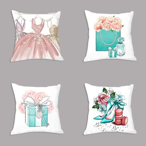 White Plush Cushion Cover Fashion Brand Bag Flower High Heels Print Pillow Cover Decorative Cushion for Sofa Throw Pillow Case