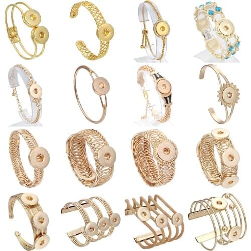 New 18mm Snap Jewelry Gold Bracelet Snap Button Bracelet Metal Buttons Cuff Snap Bracelet Bangle Fit 18mm or 12mm Snaps Button