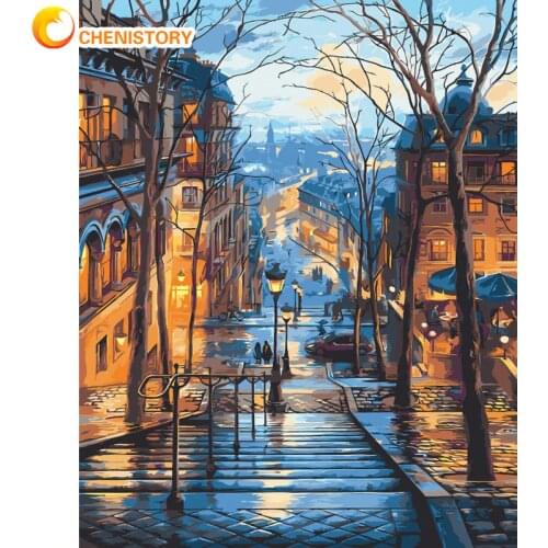 CHENISTORY Frame Painting By Numbers Scenery DIY Oil Coloring By Numbers Street Landscape Canvas Paint Art Pictures Home Decor