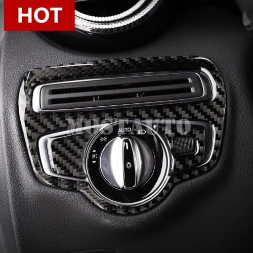 For Benz GLC X205 X253 Carbon Fiber Headlight Switch Button Cover 2015-2018 3pcs Car Accessories Interior Car Decor Car Trim