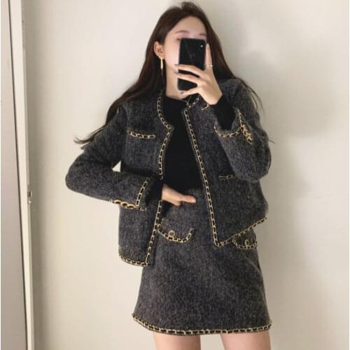 Women 2 Piece Dress Set Outfits New Autumn Winter Fashion Sweet Tweed Jacket Crop Top &Mini Skirt Sets Elegant Two Piece Sets
