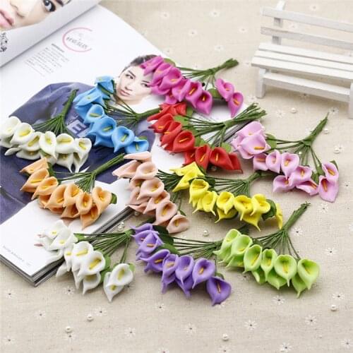 Hot 12pcs/bunch Mini Foam Calla Artificial Flower Bouquet Wedding Decoration DIY Wreath Gift Box Scrapbooking Craft Fake Flower