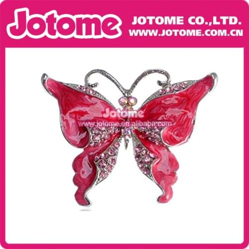 Hot Sell jewelry Silver Tone Rhinestones Enamel Dark Red/sky blue Glitter Butterfly Insect Brooch Pin