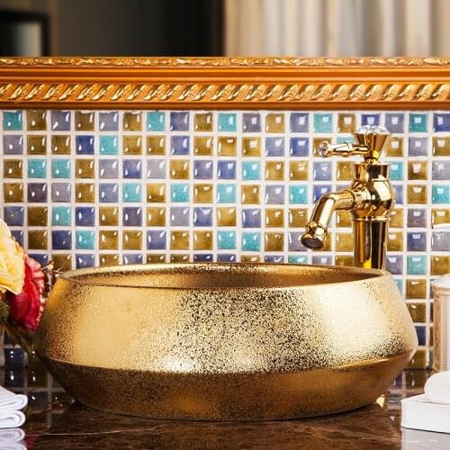 Chinese Modern Luxury Golden Elegant Fashion Ceramic Porcelain Bathroom Sink