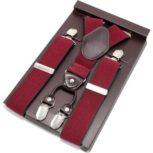 Leather Suspenders Mans Braces 4 Clips Adult Suspensorio Tirantes Hombre Elastic strap Y-back Shape Womens Braces 2.5*115cm