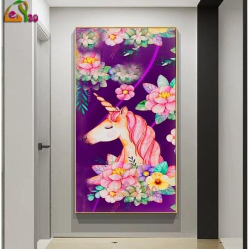 Colorful Unicorn Flower 5D Diamond Canvas Full Square/Round Diamond Painting Cross Stitch Embroidery Rhinestone DIY Home Decor