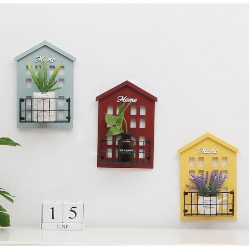 1pcs Creative Multifunctional Bedroom Living Room Wooden Wall Wrought Iron Storage Shelf Decoration Storage Rack