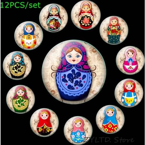 Russian Doll Fridge Magnet Cute Cartoon Stickers Decor 12PCS/set Refrigerator Magnets Babushka Nesting Matryoshka Sleeve Dolls