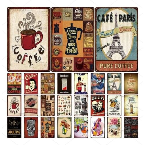 Drink Coffee Bar Metal Plate Tin Plates Poster Pub Cafe Home Wall Decoration Retro Iron Painting Sticker 20x30cm