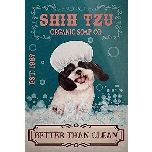 Metal Tin Signs Shih Tzu Dog Organic Soap Poster Animal Lover Laundry Room Art Print Bathroom Decor Home Decor Dog Tin Sign