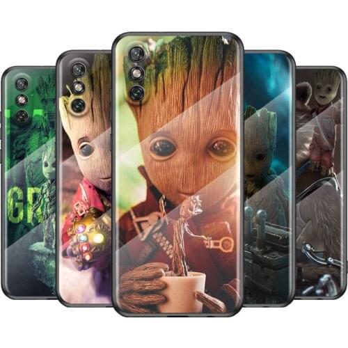 Cute Marvel Groot For Huawei Y6 Y7 Y9 Y5P Y6P Y8S Y8P Y9A P Smart Z 2019 2020 2021Tempered Glass Cover Phone Case