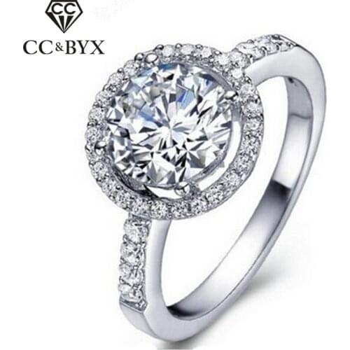 Round shape fashion rings for women fine engagement silver color rings wedding jewelry white gold color accessories CC038