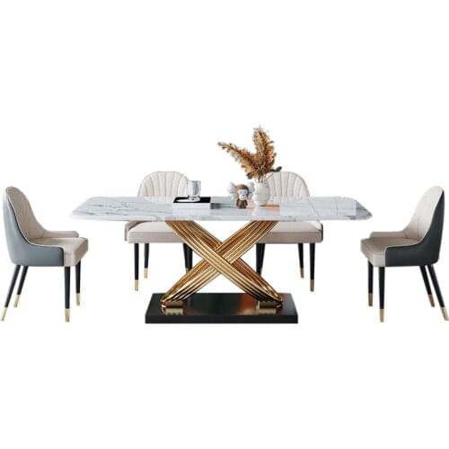Marble dining table chair combination small household simple modern home rectangular living room rock slab table combination