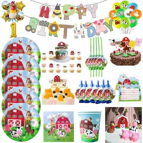 Farm Animals Cow Theme Kids Birthday Parties Decor Party Balloon Cartoon Disposable Tableware Sets Baby Shower Party Supplies