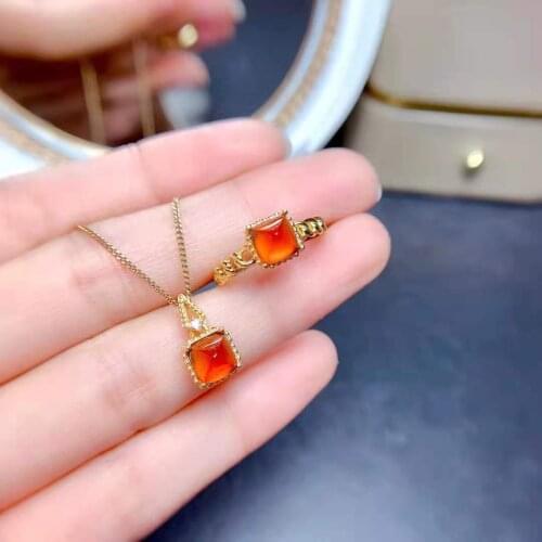 Natural Fanta Garnet Gem S925 Sterling Silver Ring Pendant Necklace Orange Stone Fine Fashion Charming Jewelry Women MeibaPJFS