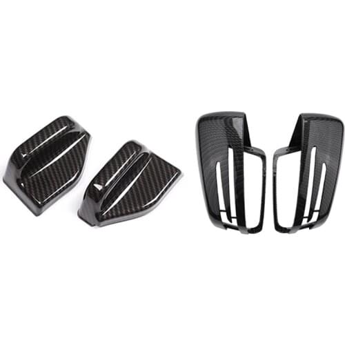 NEW-2Pcs Carbon Fiber Pattern ABS Safety Belt Cover Trim with 2Pcs Real Carbon Rear View Mirror Cap Cover