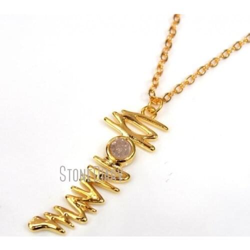 10Pcs Chains Necklaces White Shimmer Circle Druzy Crystal Pure Gold Color Lightning Chains Necklaces 18inch-32inch NM12466