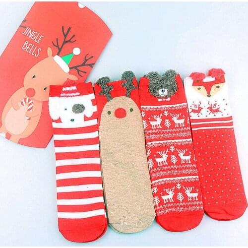 Womens socks Christmas socks cartoon bear pattern red socks tide natal year womens socks Christmas cotton socks new products