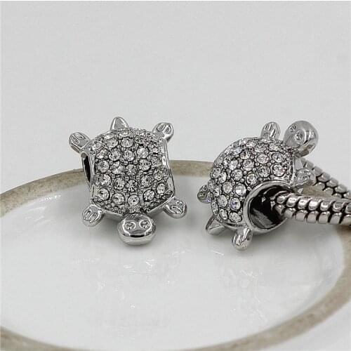New Vintage Lovely Tortoise Alloy Animal Bead Full Rhineston Charm Beads Fit pan Women Bracelet & bangle DIY Jewelry