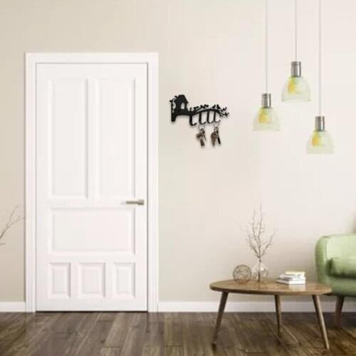 P15D Branches Birds House Wall Key Hook Home Entrance Key Holder Pegs Sundries Key Storage Rack Hook Shelf Hanging Key Hooks