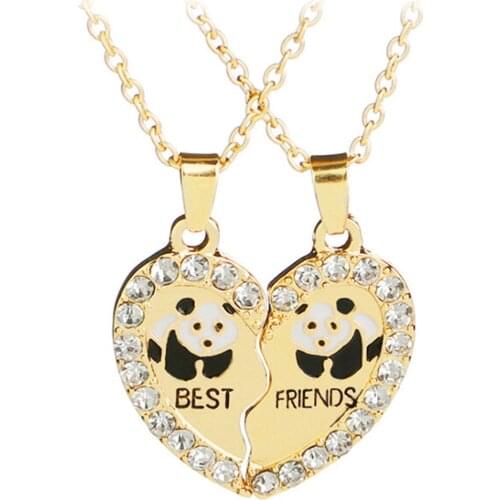 Broken Couple Gift Necklace 2 Pcs/set Heart 2 Parts Animal Panda "Best Friend" Love Pendant Necklace Fashion Paired Necklace