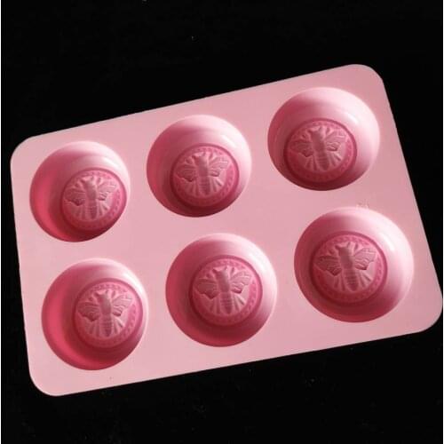 PRZY silicone mold Round six cavities small bee cookie molds DIY handmade soap making molds cake molds resin clay mold