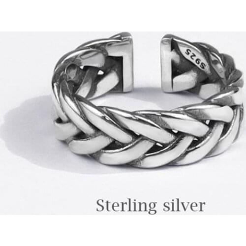 Season Gate 925 Sterling Silver Personality Trendy Wave Weaving Adjustable Size Open Ring SR110