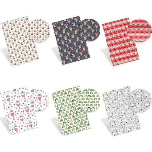 Christmas Faux Leather Fabric For Sewing Christmas Hats Elk Printed Eco Synthetic Leather Bows Making DIY Crafts 22*30cm 1pc