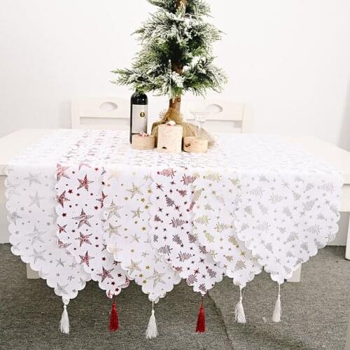 Christmas New Products And Festival Supplies Bronzing White Table Runner Dining Table Coffee Table Flag Household