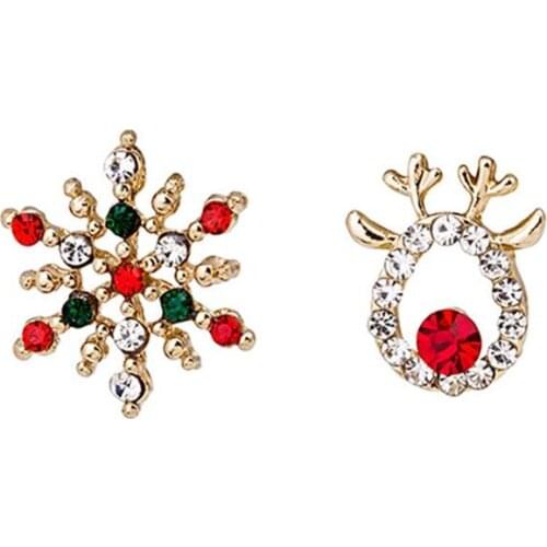 New Products Creative Sweet Asymmetric Elk Snow Ear Studs Christmas Shiny Zircon Antler Earrings for Women Jewelry Gift