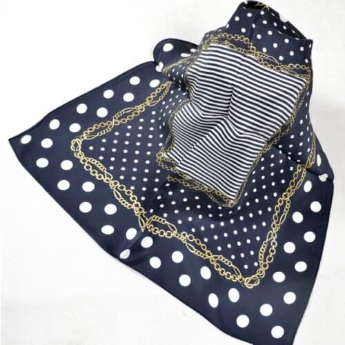 Europe America Style 100% Silk Small Square Scarf Printed Fashion White Round Dot Chain Silk Satin Scarf Female Pure Silk Scarf