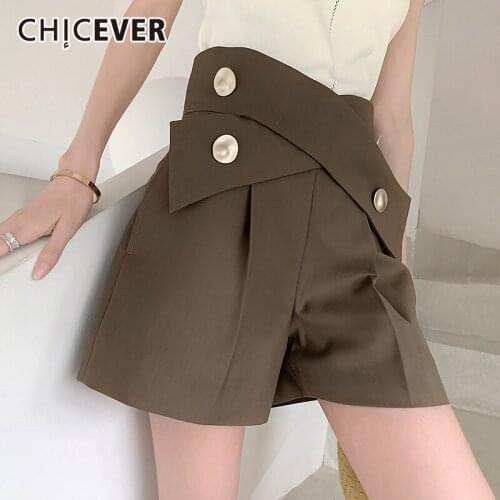CHICEVER Black Shorts Female High Waist Patchwork Cross Lace Up Loose Straight Ruched Large Size Short Pant Female 2020 Clothing