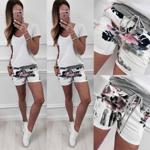 Womens Shorts Sexy Clothing Summer Elastic Waist Ladies Waistband Casual Slim Floral Print Shorts 2021
