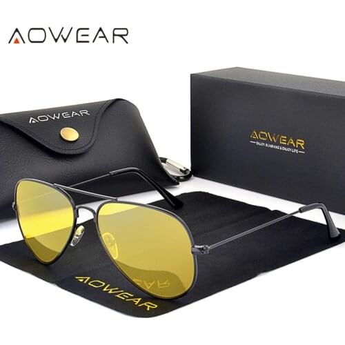 AOWEAR Classic 3025 Night Vision Glasses Women Polarized Yellow Lens Sunglasses for Men Night Goggles Driving Sunglass with Box