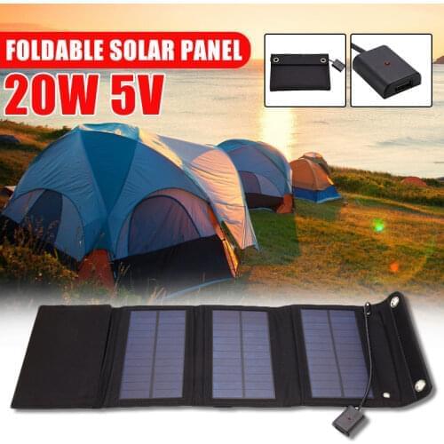 2A 5V 20W Solar Panels Folding Waterproof Sun Power Solar Cells Charger USB Output Devices Portable for Outdoor Camping Car