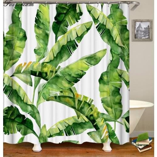 Leaf Curtains for bathroom Tropical Shower Curtain Polyester Fabric Waterproof Green Bathroom Green leaves shower curtain