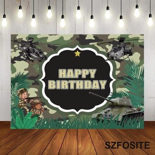 Cartoon Forest Camouflage Special Forces Drill Backdrop Boy Birthday Party Decorated Helicopter Tank Vinyl Background Shot Photo