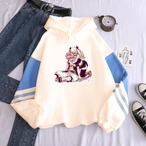 Harajuku Japan Anime Fairy Tail Natsu Hoodies Men Funny Manga Heartfilia Lucy Fashion Winter Warm Long Sleeve Casual Sweatshirt