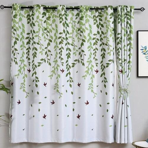 Nordic Green Leaves Curtain Blackout Curtains for Childrens Bedroom Short Curtain
