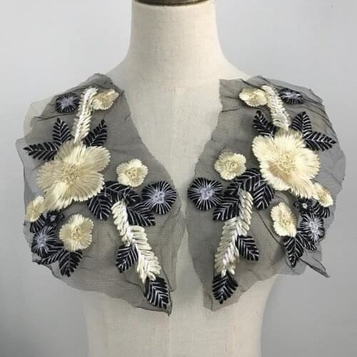 Mirror Pair Floral Lace Applique Cotton Embroidery lace applique Net Cloth Mesh Sew on Patches Wedding Bridal Lace