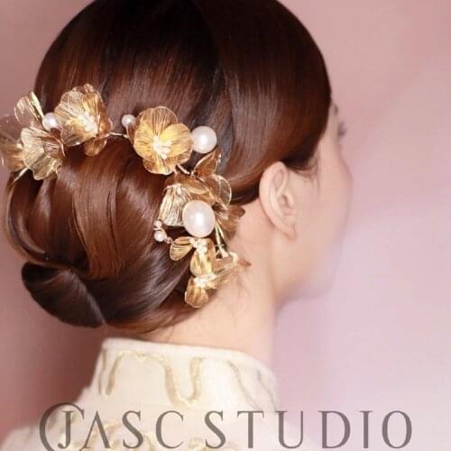 Gold Petals Side metal flower tiara women hair wear Bridal Wedding headpiece bride Hair Accessories