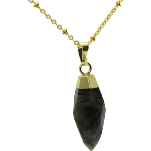 1pc Gold Plating Jewelry Deep Grey Natural stone pendant women Necklace Labradorite bullet Pendant chain Necklace for girl gift