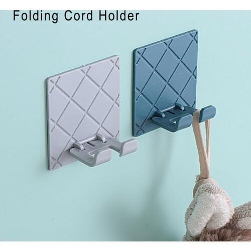 1PC Practical Double Hook Folding Cord Holder Self-Adhesive Wall Hook Folding Cord Holder Kitchen Bathroom Living Room Supplies