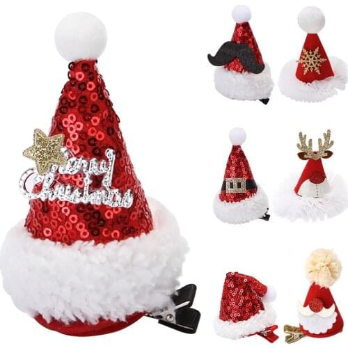 1PCS Christmas Hair Clips -Red Small Hat For Festive Birthday Banquet Party Dress Up Headdress Hair Accessories For Baby Girls