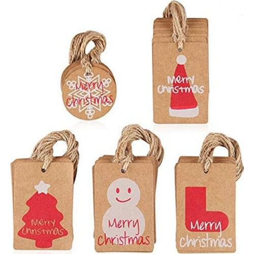 100pcs Christmas decoration label Vintage kraft paper tag with jute rope
