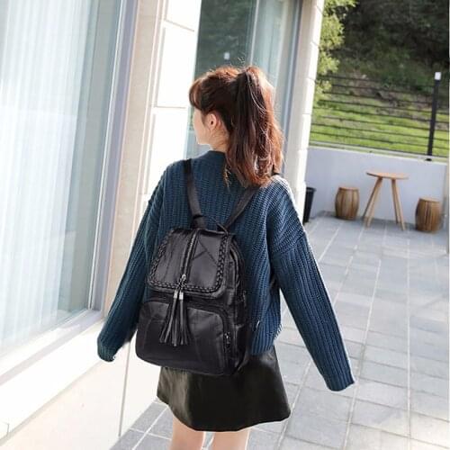 2021 Classic Black Waterproof Travel Multi-function Shoulder Bag Womens PU Leather Backpack School Bag