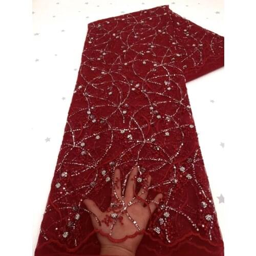 5yards/pc) Delicate embroidered French net lace African tulle lace fabric with tube beads and sequins for party dress FZX081