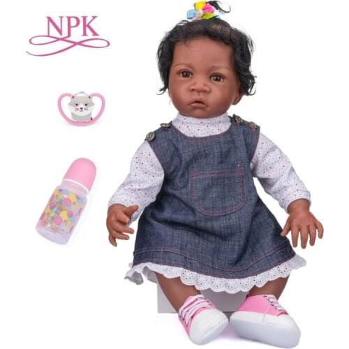 60CM Huge Toddler Gril Bebe Doll Handmade Black Skin African American Baby Handrooted Hair Collectible Detailed Painting Doll