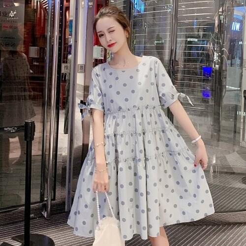 808# Maternity Clothes Summer Cotton Color Block Short Sleeve Loose Stylish Dress for Pregnant Women Mom Dress