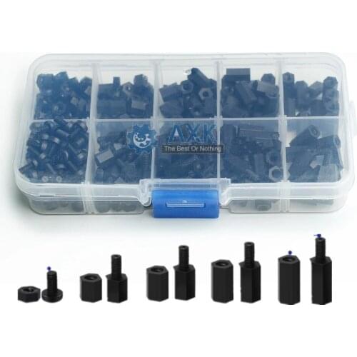 AXK 300pcs M3 Nylon Screw White/Black Hex Nylon Standoff Spacer Column Flat Head Nylon Plastic Spacing Screws Nuts